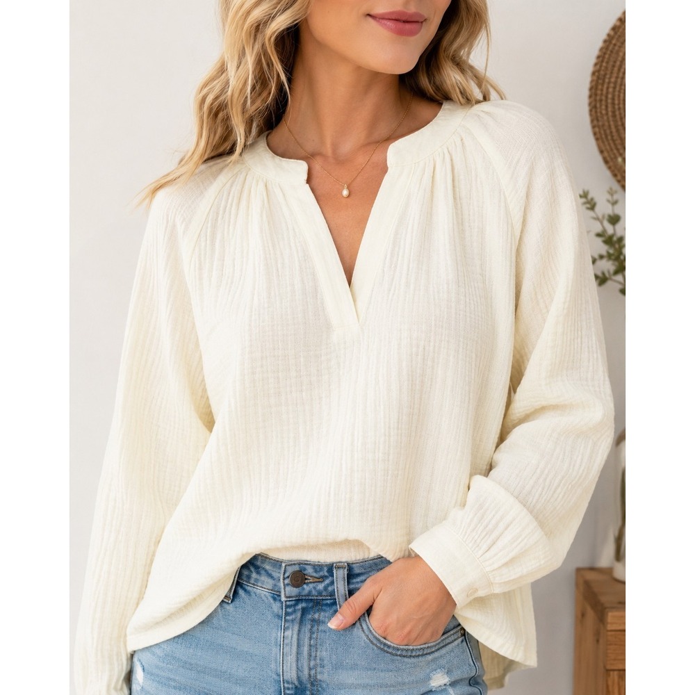 Esmara Women's 100% Cotton Gauze Blouse Ivory Size 10 NWT